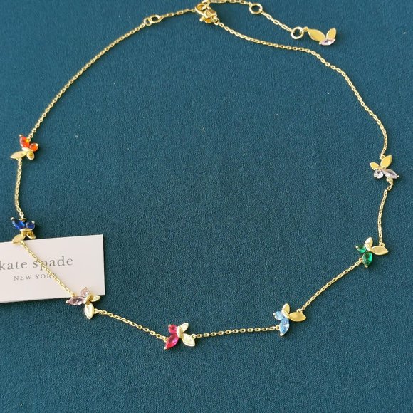 KATE SPADE social butterfly gold charm necklace NEW $98 multi color